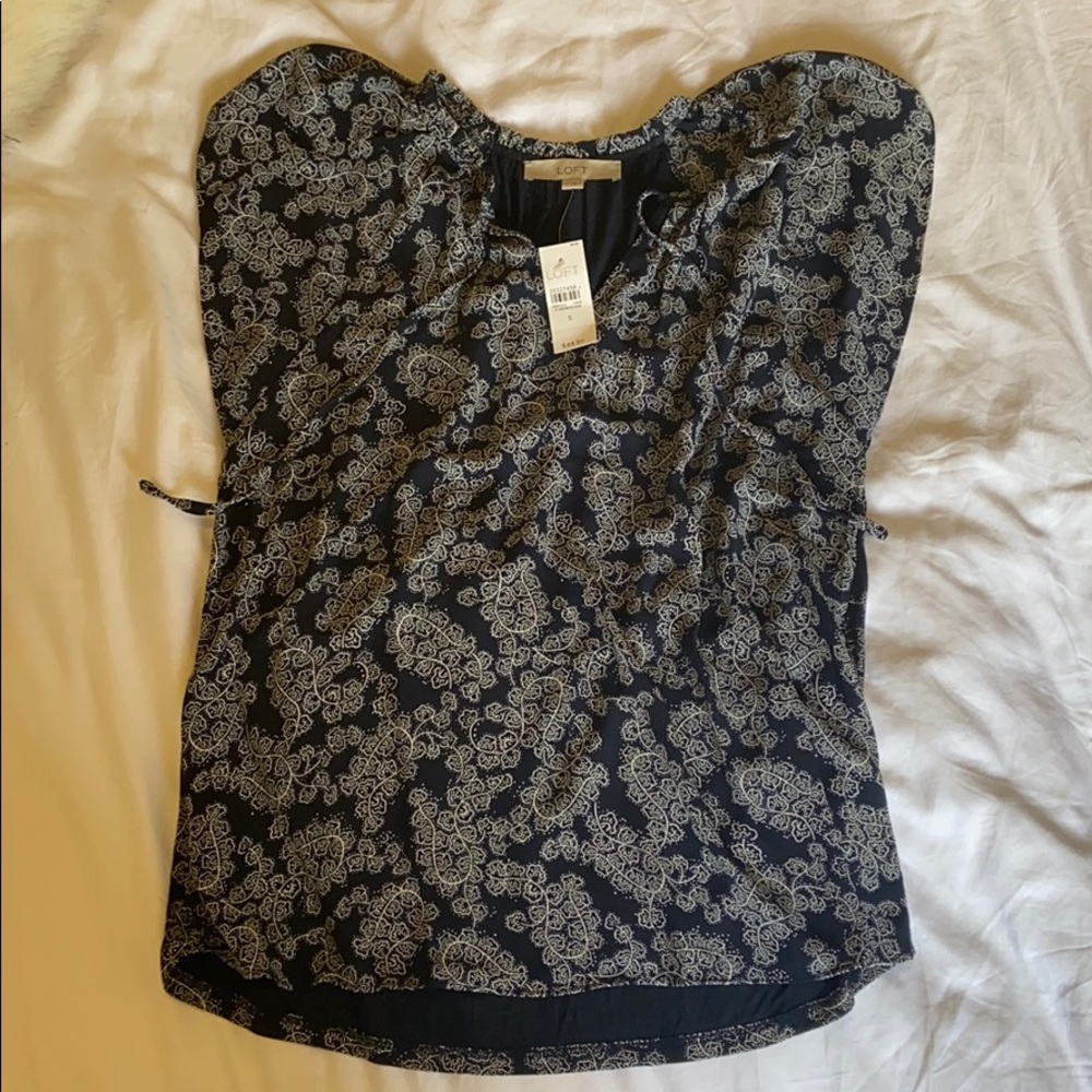 Navy Paisley Short Sleeve Blouse